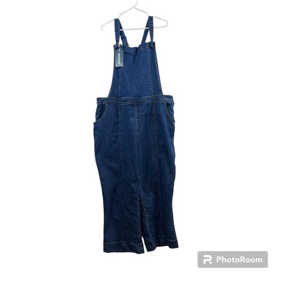 Modcloth Dark Wash Denim Knotted strap WideLegCropped Overalls EUG worn once - Picture 10 of 12
